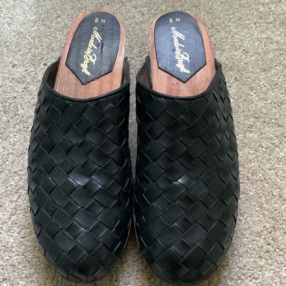 Black Woven Leather Slip-On Mules